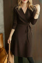 Women's Knit V Neck Sweater Wrap Midi Dress - LAI MENG FIVE CATS