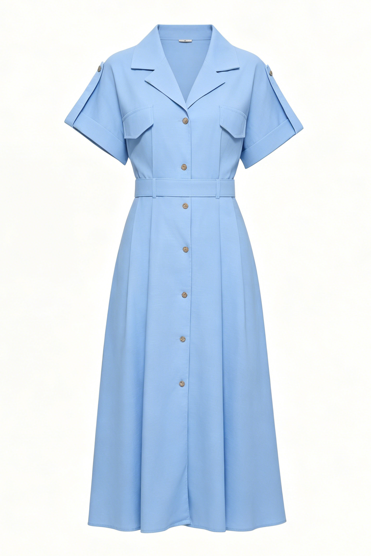 Lightblue Elegant Belted Loose Button Down Shirt Midi Dress LAI MENG FIVE CATS Lightblue Elegant Belted Loose Button Down Shirt Midi Dress LAI MENG FIVE CATS