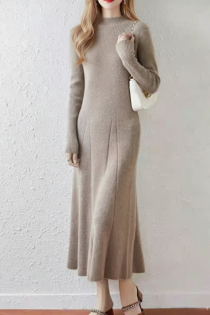 Women's Mock Neck Sweater Ribbed Knit Maxi Dress