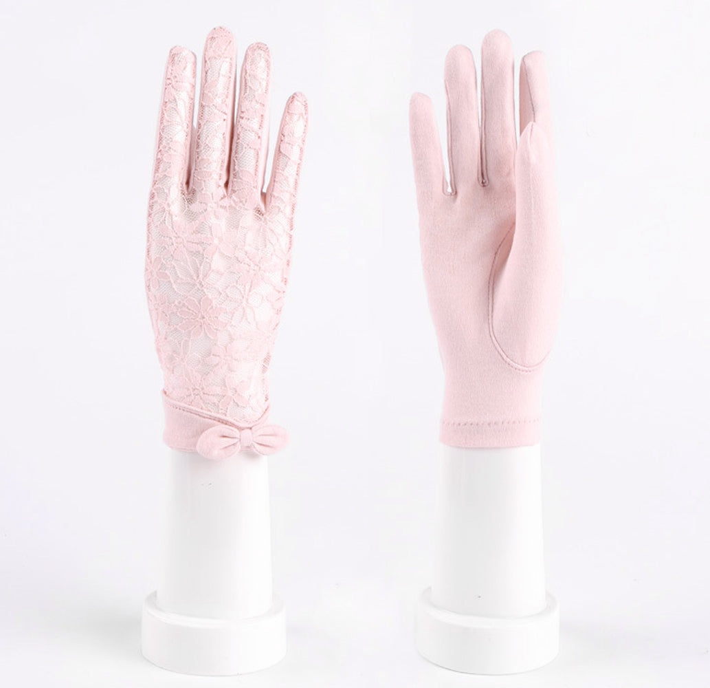 Lace Bow Gloves for Women Sun Uv Protection Gloves