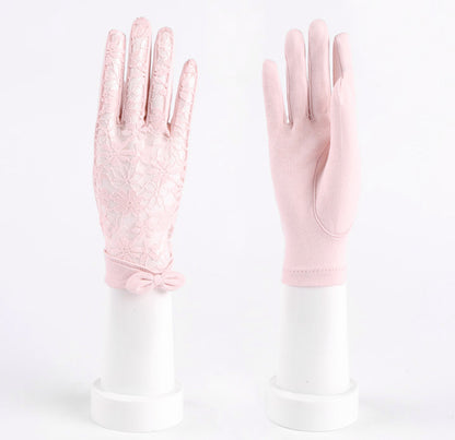 Lace Bow Gloves for Women Sun Uv Protection Gloves