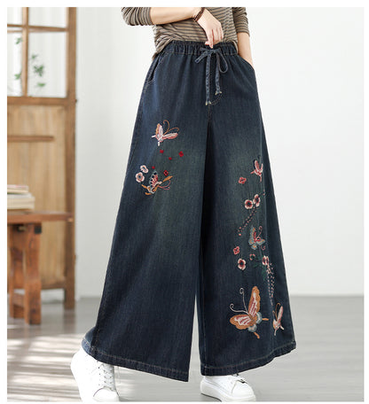 Women's Baggy Wide Leg Jeans Embroidery Pants