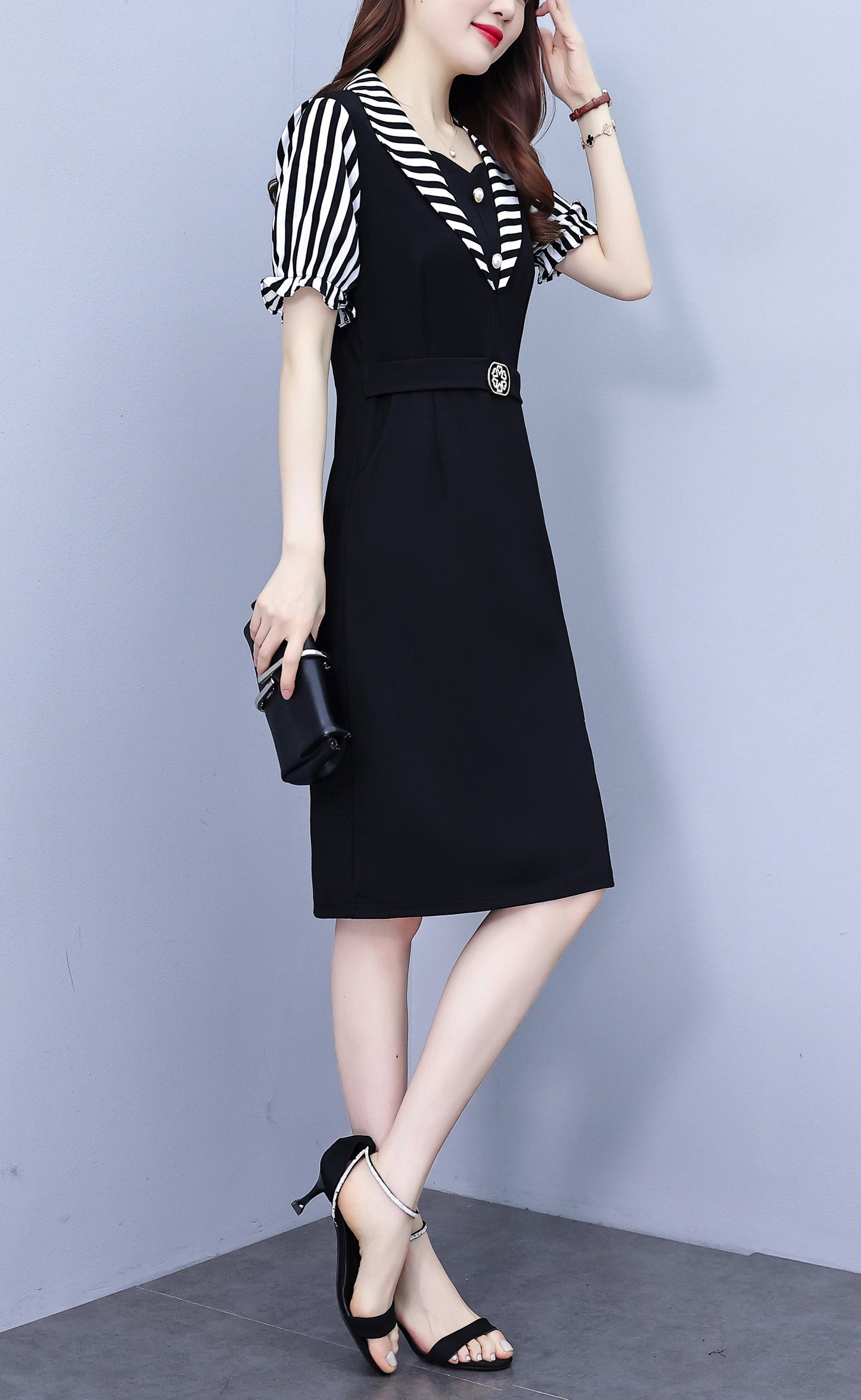 Women's Short Sleeve Pocket Work Office Suit Dress - LAI MENG FIVE CATS