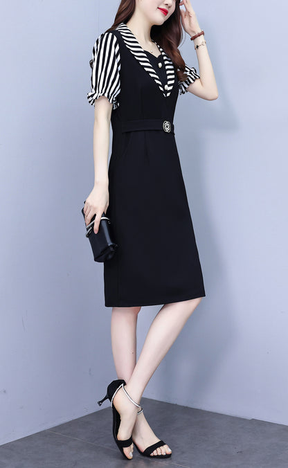 Women's Short Sleeve Pocket Work Office Suit Dress - LAI MENG FIVE CATS