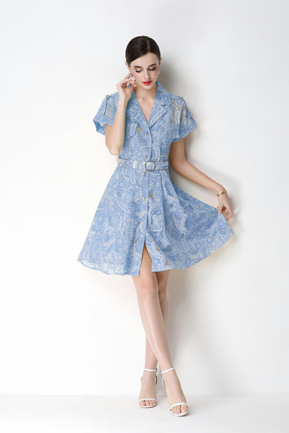 Sky Blue Lace Shirt Mini Dress | Summer Backyard Party Style