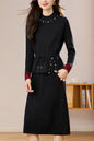 Women's Mock Neck Wool Sweater Drawstring Waist Dress