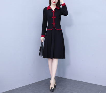 28724 Contrast Trim Collared Midi Dress - LAI MENG FIVE CATS