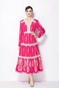 Women's V Neck Long Sleeve Hollowed Lace Linen Dress - LAI MENG FIVE CATS