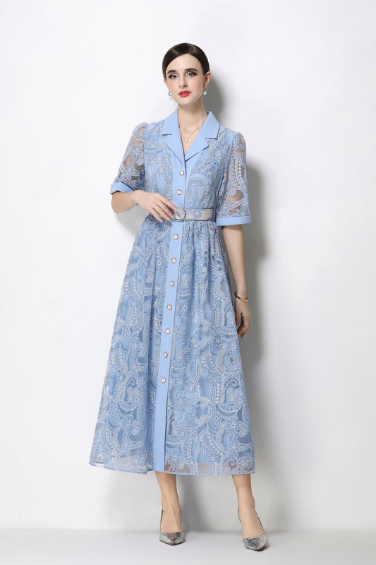 Elegant Lace Mesh Midi Dress for Women - LAI MENG FIVE CATS