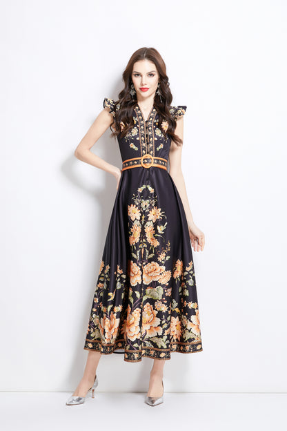 Women's Floral Print V-Neck Sleeveless Maxi Dress