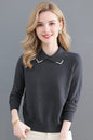 Women's Long Sleeve Sweater Lapel Collar Pullover Tops - LAI MENG FIVE CATS