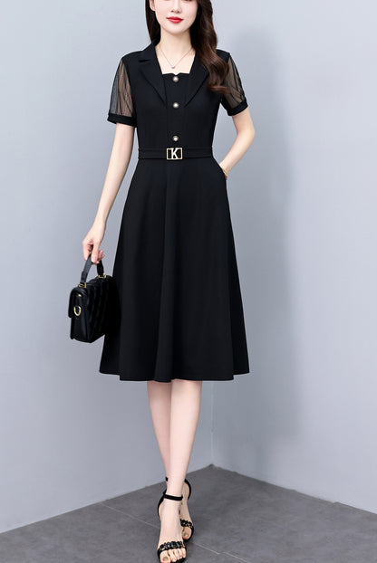 Women's Short Sleeve Pocket Work Office Suit Dress - LAI MENG FIVE CATS
