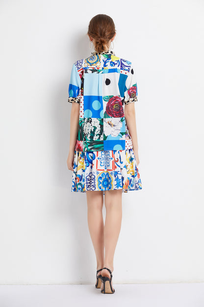 SSY-Women's 2 Piece Skirt Set Floral Short Sleeve Short Dress