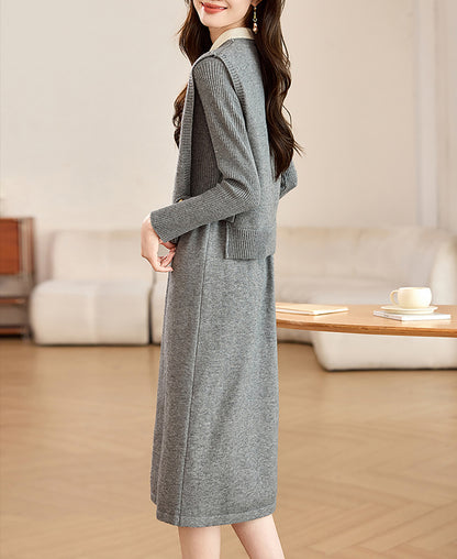 2 Piece Outfit Knit Tops Midi Dress