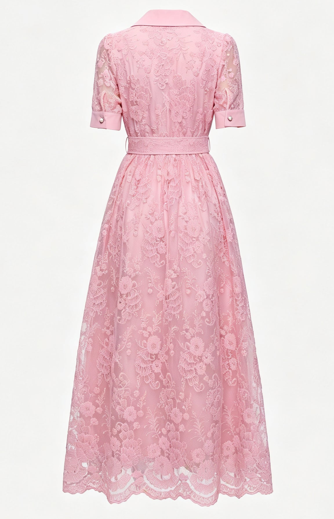 V Neack Lace Midi Dress with Belt