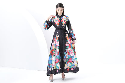 Women's Floral Print Ruffle Wrap Maxi Dress