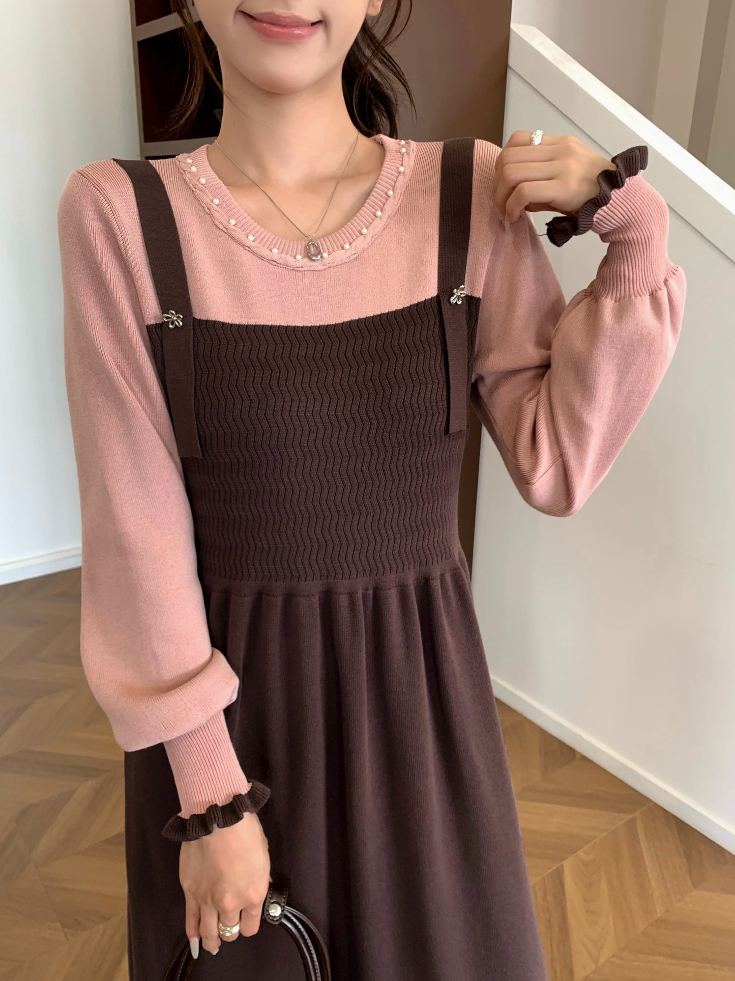 Women's 2 in 1 Sweater Knit Long Sleeve Midi Dress