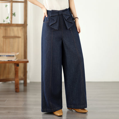 Bow Waist Wide Leg Jeans – Dark Wash Resort Denim Pants