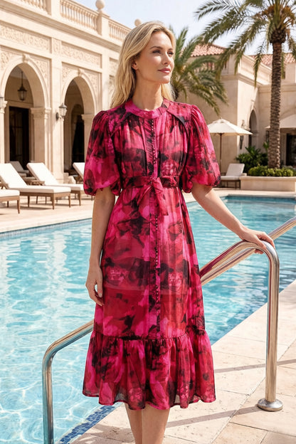 Effortless Elegance Floral Midi Dress - LAI MENG FIVE CATS