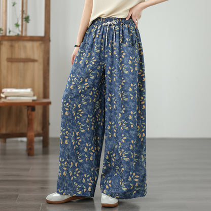 Women's Wide Leg Jeans Lightweight Wasited Elastic Print Y2K Pants - LAI MENG FIVE CATS
