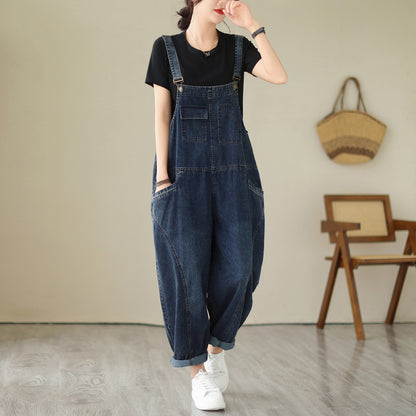 Stretchy Loose Bib Overalls with Pockets