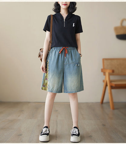 Women's Bermuda Shorts Baggy Jean Denim Shorts - LAI MENG FIVE CATS