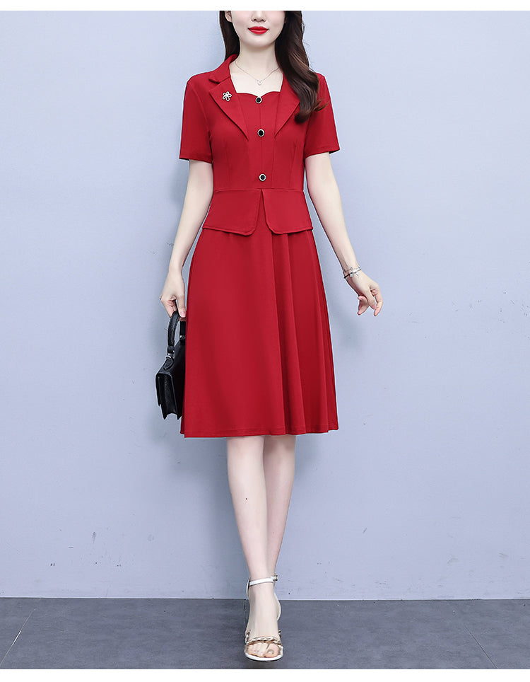 Women's Short Sleeve Pocket Work Office Suit Dress - LAI MENG FIVE CATS