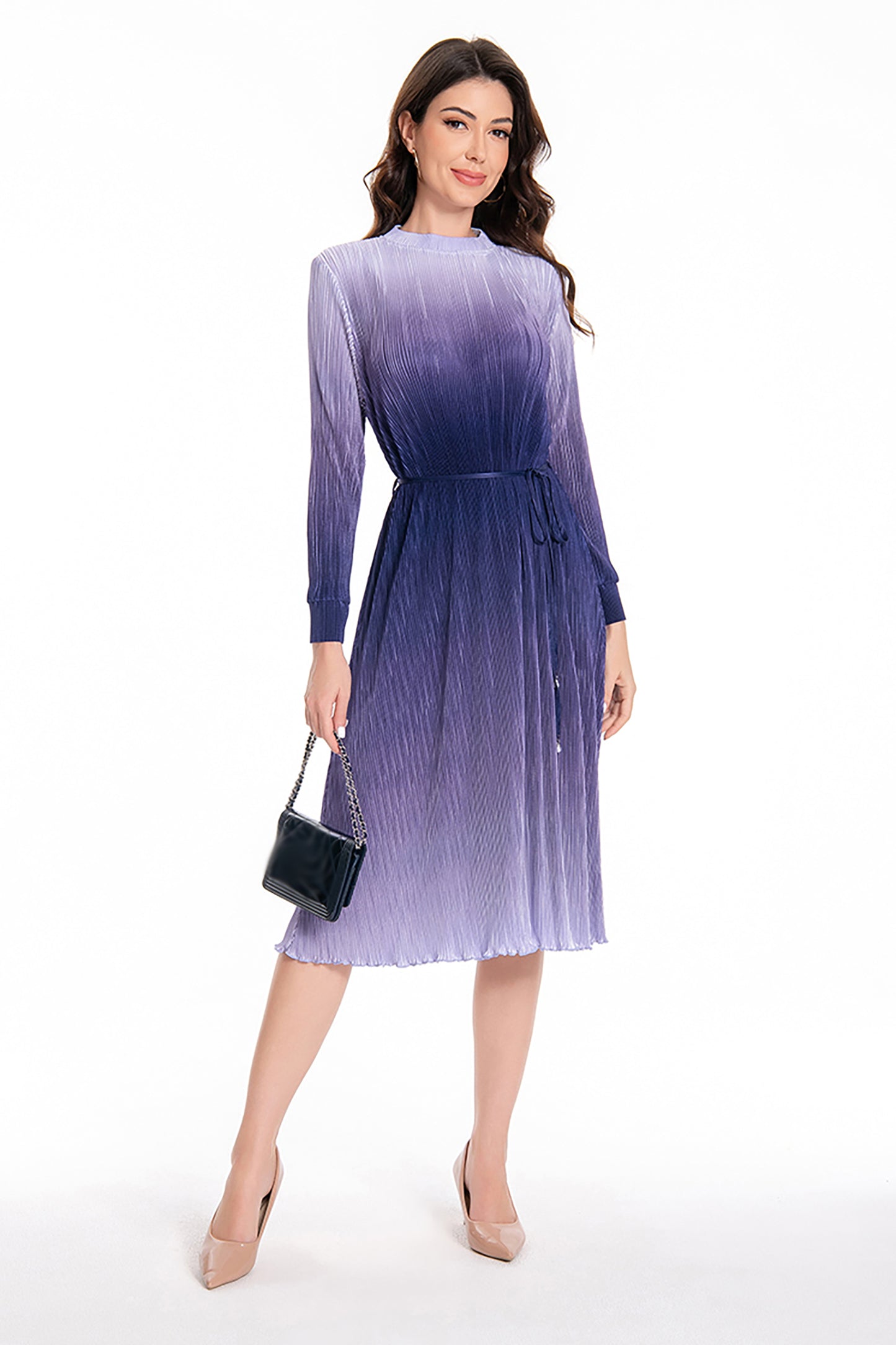 Women's Gradient Color Pleats Midi Dress