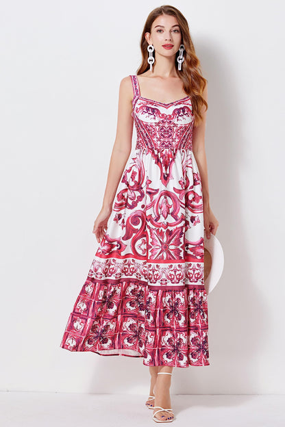 Women's Summer Boho Floral Print Spaghetti Strap Maxi Sun Dress