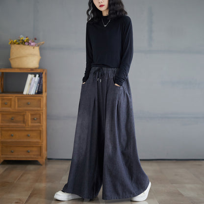 Loose Elastic Waisted Drawstring Wide Leg Pants