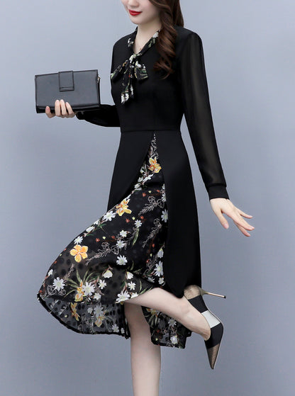 Black Layered Floral Tie-Neck Dress | $39.98