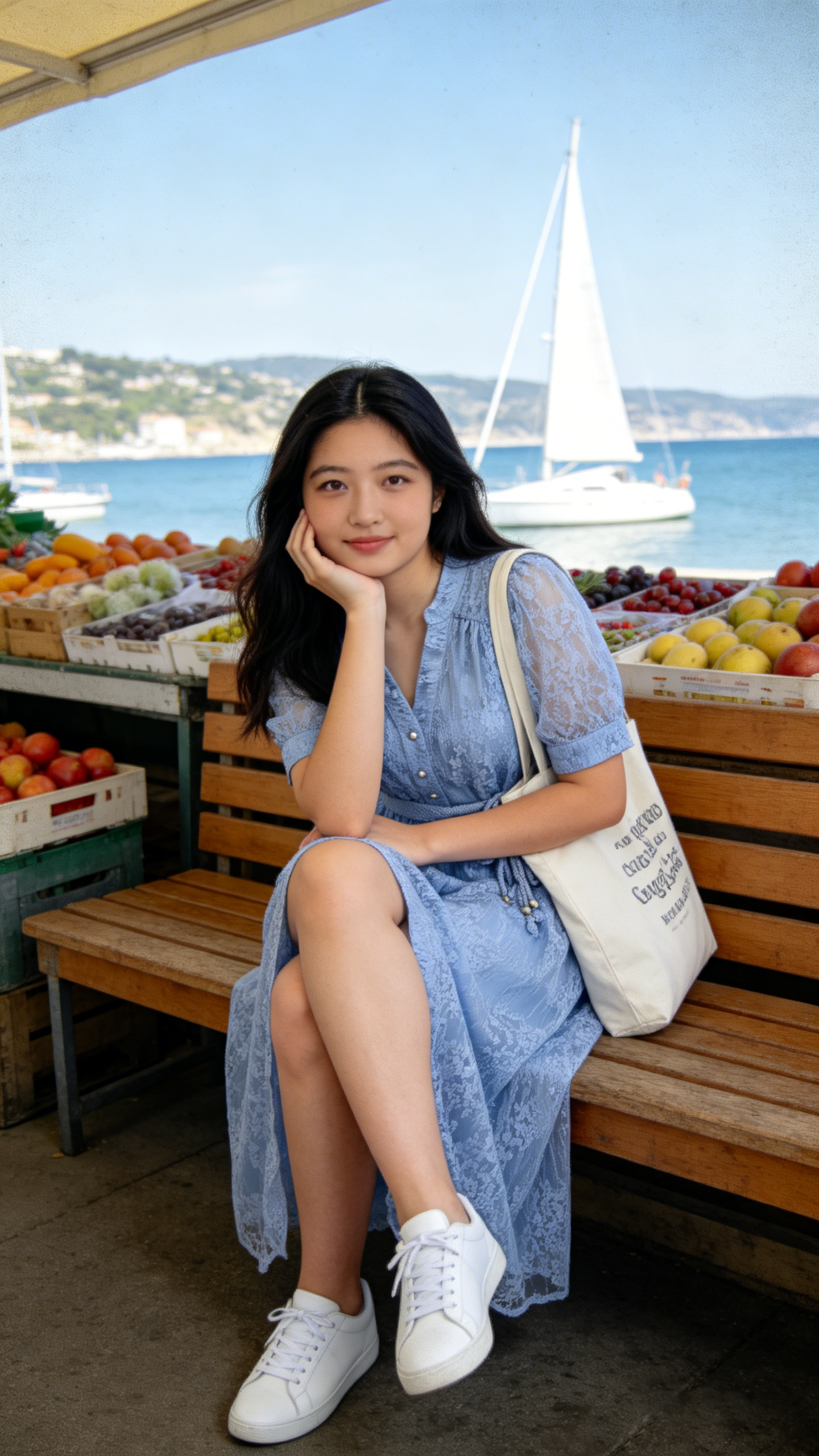 Blue Embroidered Mesh Puff Sleeve Summer Midi Dress - LAI MENG FIVE CATS