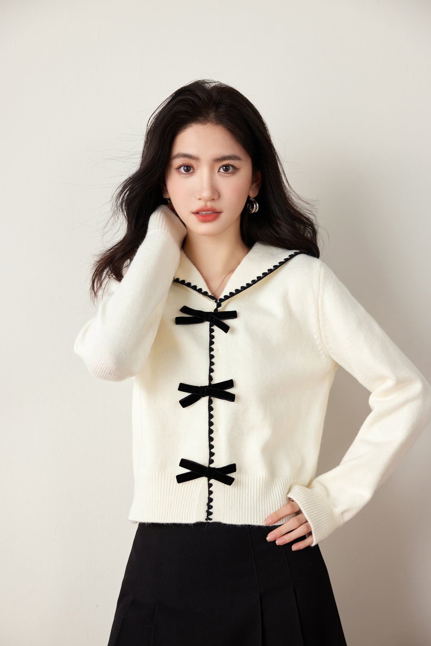 Women's Sailor Collar Stripe Button Knit Sweater Blouse