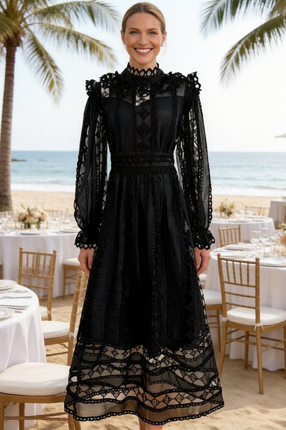 Elegant French-Inspired Lace Hollowed-out Maxi Dress