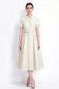 Luxury Jacquard Button-Front A-Line Midi Dress with Belt
