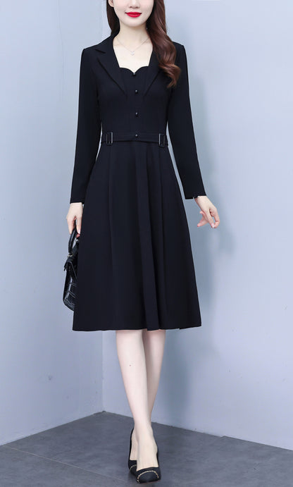Women'sLong Sleeve Work Office Suit Dress with Pockets
