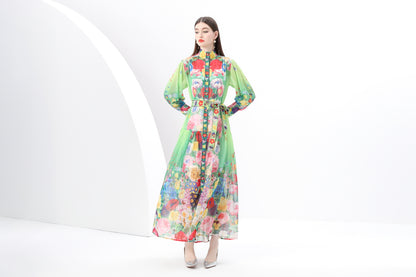 Women's Vintage Floral Print Split Flowy Maxi Dress