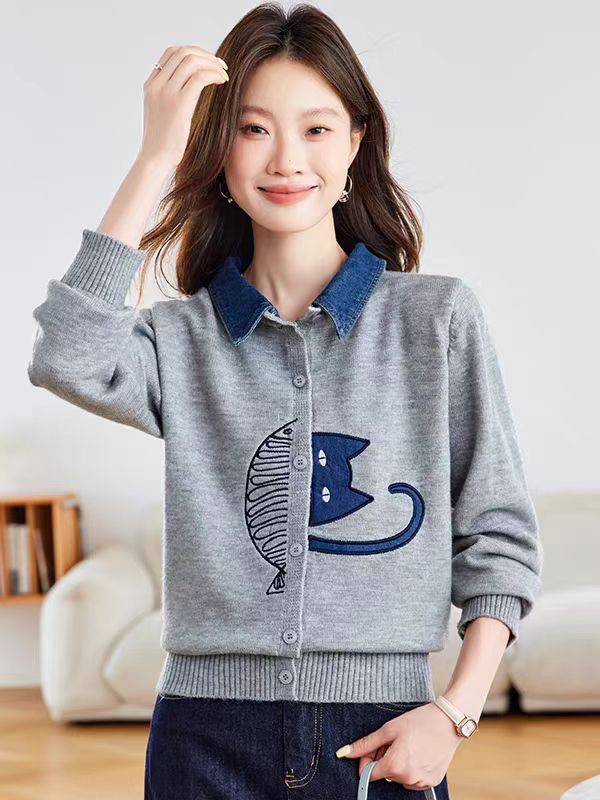 Women's Sweater Cardigan 2 in 1 Lapel Button Knit