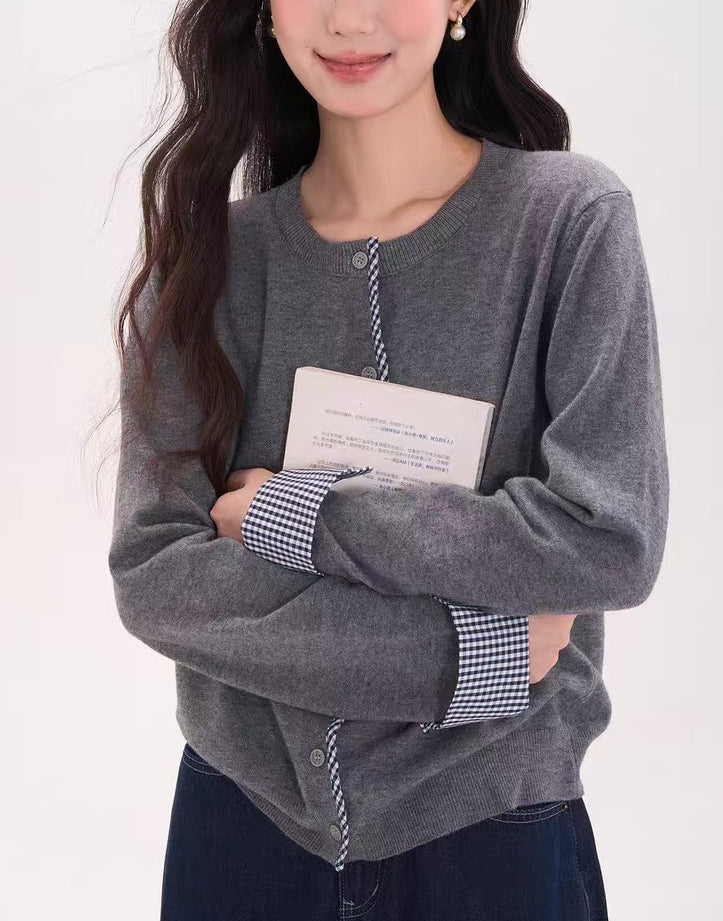 Women's Cardigan Sweaters Plaid Long Sleeve Knit