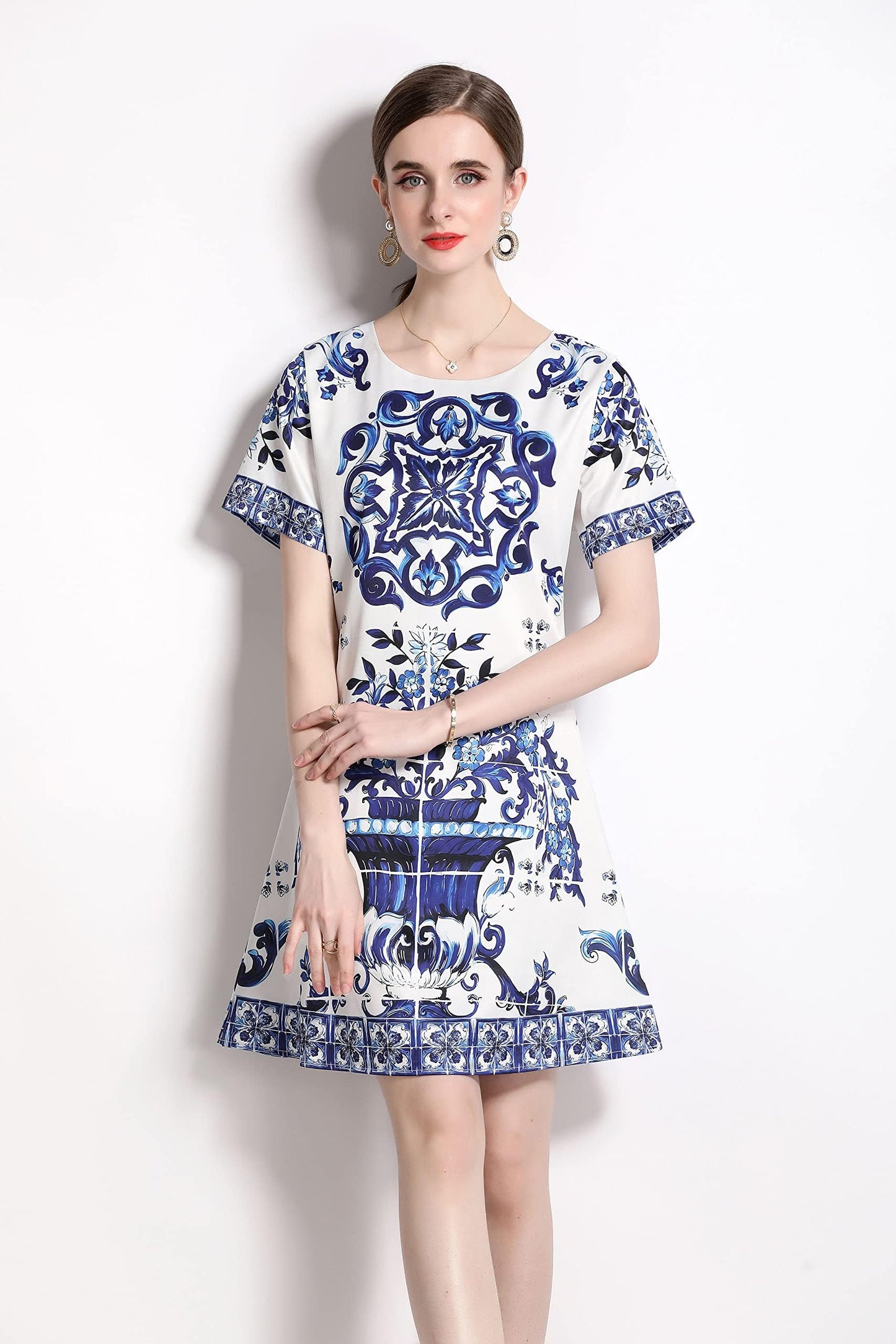 Women's Floral Print Short Sleeve Casual A-line Mini Dress