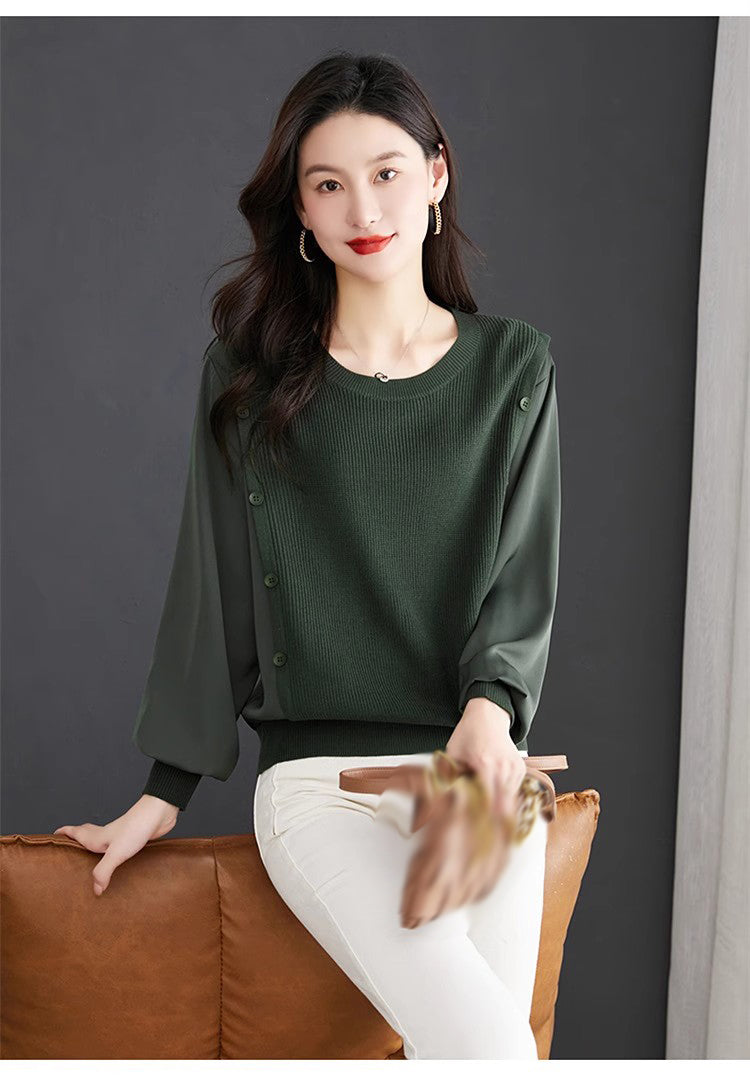 Women's Fall Casual Patchwork Shirt Pullover Loose Blouse Tops