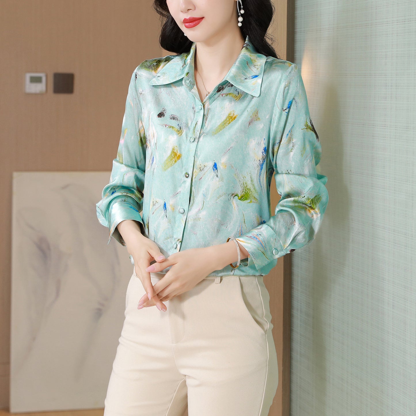 Women's Collared Floral Print Shirt Blouse Tops