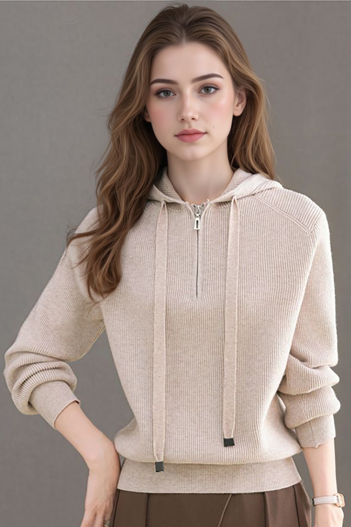 Women's Hoodie Sweaters Quarter Zip Knit Outfits