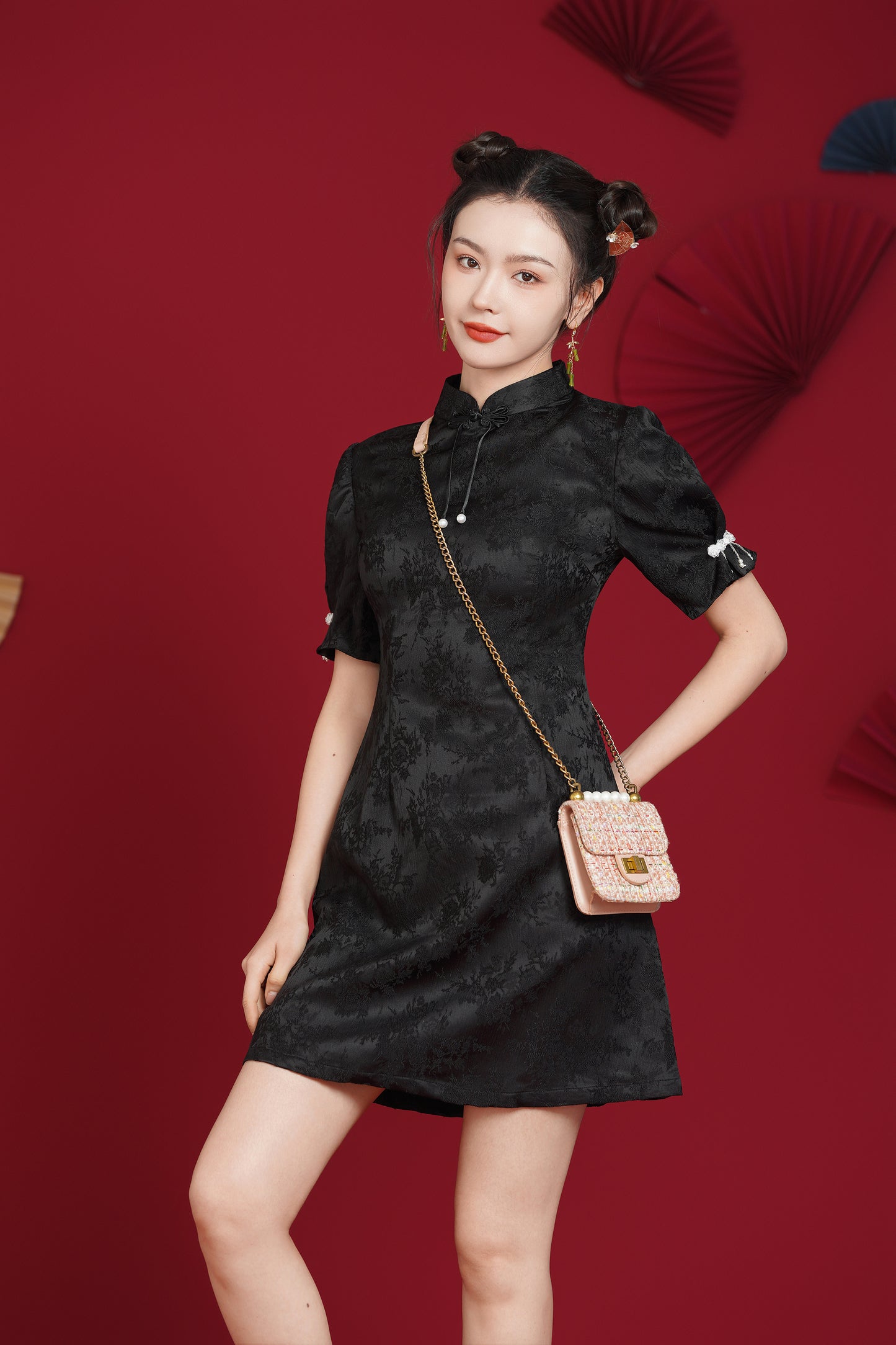 Women's Chinese Cheongsam Print Side Slit Mini Dress