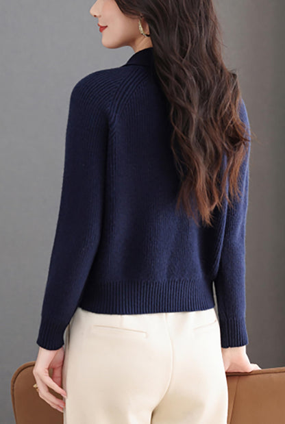 Women's Ribbed Knit Polo Top — Soft Button-Front Sweater