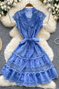 Women's Lace Sleeveless V-Neck Ruffle Midi Dress