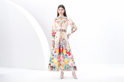 Women's Floral Print  Flowy Button Up Split Maxi Dress