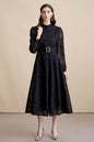 Women's Lace Stand Collar Puff Sleeve Midi Dress