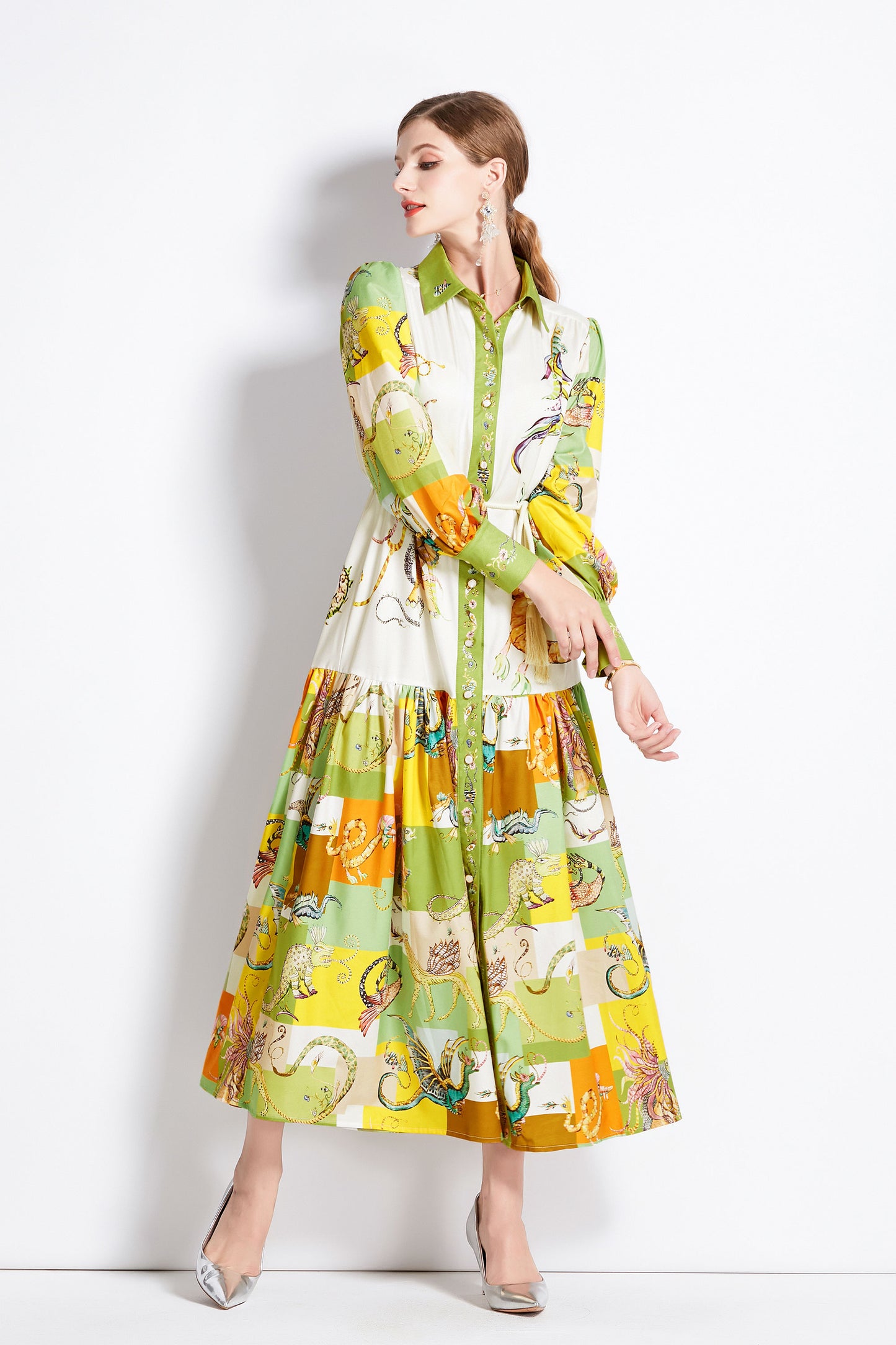 Women's Floral Print Casual Button Maxi Dress