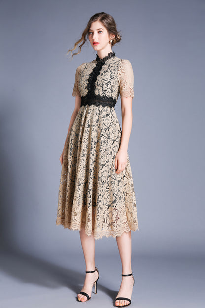 SSY-Women's Short Sleeve Lace Cocktail Midi Dress
